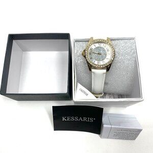 Kessaris KS1217 Crystal Studded Oversize Analog Watch Gold/White 9"L